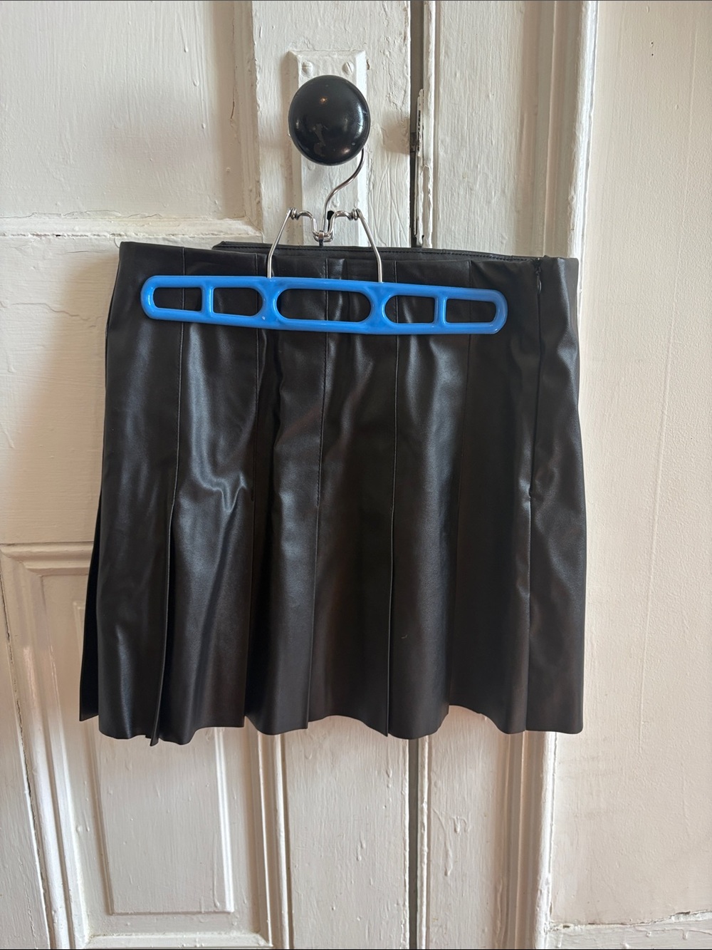 Faux Leather Black Pleated Mini Skirt - Women's